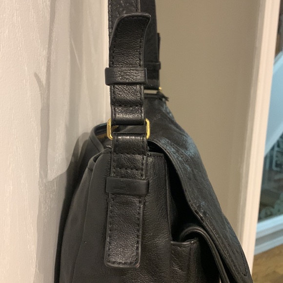 Fossil Black Pebbled Distressed leather Crossbody Messenger Suede Flap front Bag - Picture 5 of 16